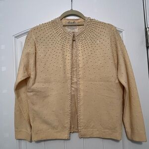 Vintage Barbara Lee Cream Wool Blend Beaded Cardigan SEE DESCRIPTION
